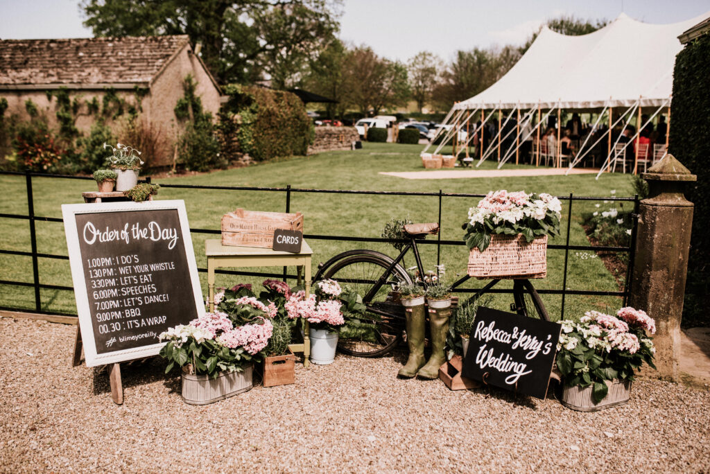 Wedding ceremony in a marquee outdoors