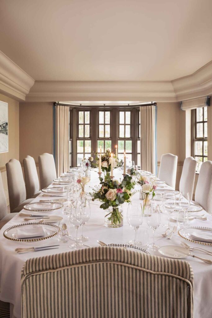 large wedding dinner table set for 11