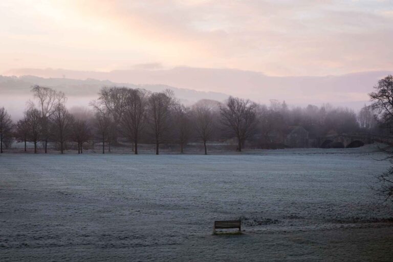 sunrise on the Bolton Abbey Estate with mist